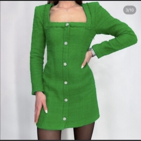 Zara Dresses & Skirts - Zara Green Textured Tweed Dress
